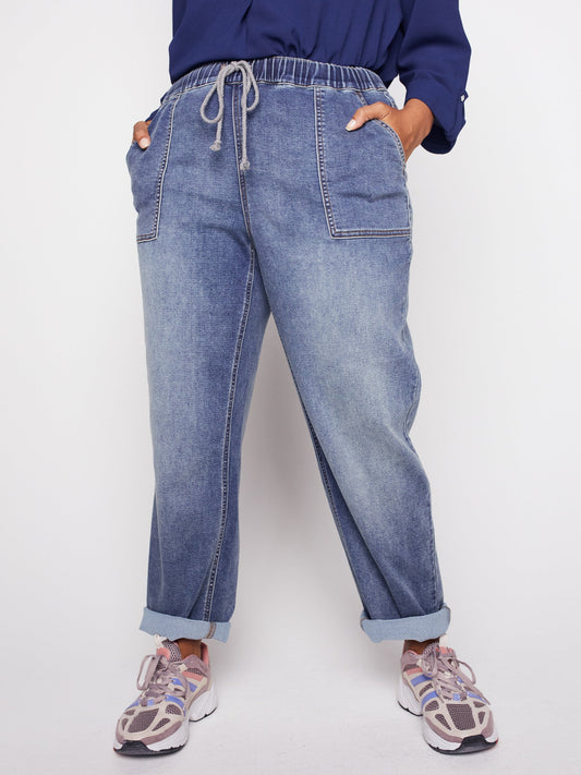 Westport Knit Denim Weekender Sweatpants with Pocket and Drawstring Waist - Plus